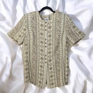 Vintage R‎ & M Richards Paisley Button Down Shirt Short Sleeve Blouse Woman 20W